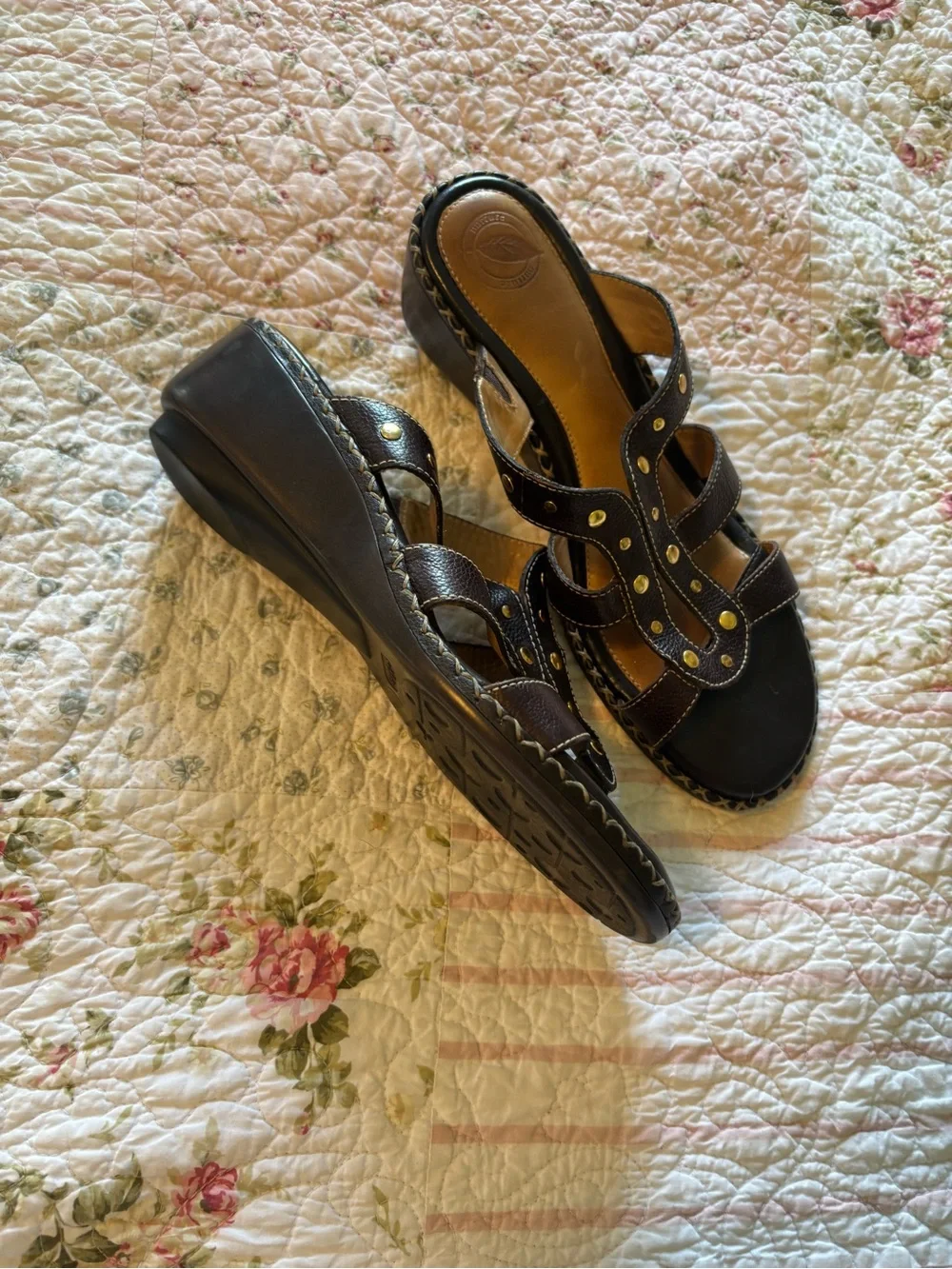 Nurture by Lamaze Dark Brown Wedge Sandals with Gold Studs